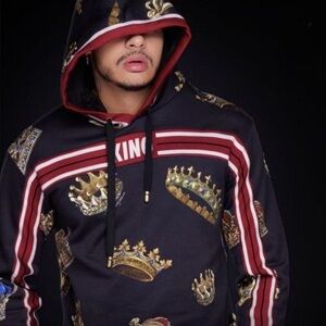 KING D&G Inspired Velour Hooded Sweatshirt. NWT.